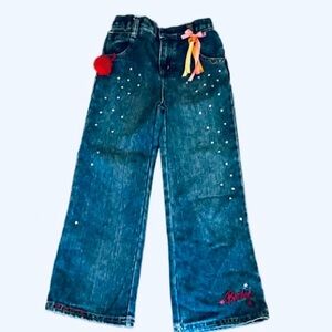 Barbie Blue Denim Kids Jeans rhinestone ribbons bow sz 6/6x cowgirl & valentines